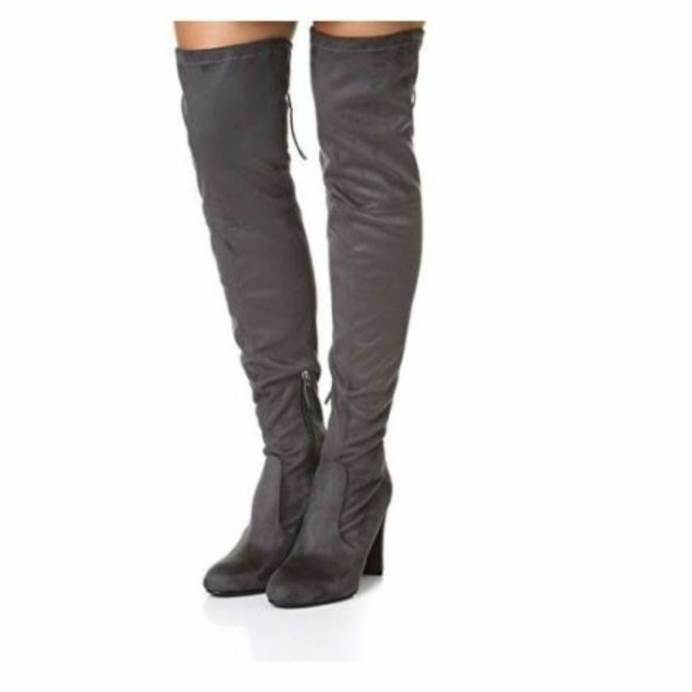 Sam Edelman Kent Grey Stretch Faux Suede Over-The-Knee Heeled Boots 10 M
